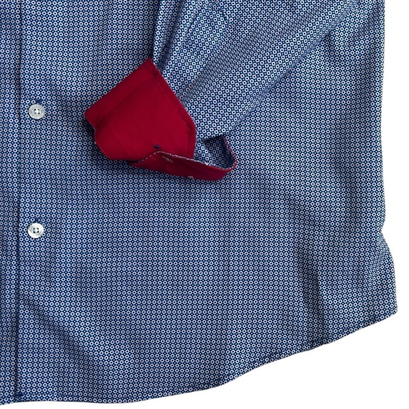 Murano Slim Fit Performance Dress‎ Shirt XL Blue Geometric Print Long Sleeve - Picture 3 of 5